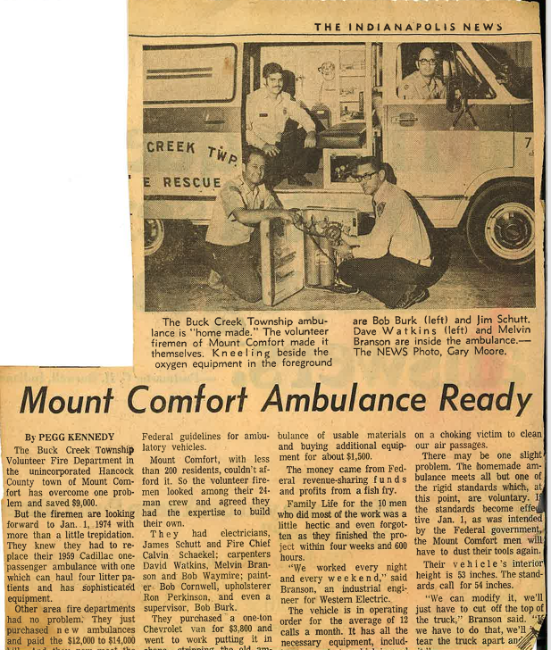 Newspaper coverage of the member-built ambulance.